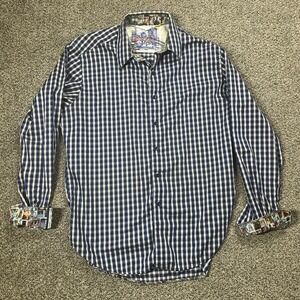 Robert Graham Shirt Mens M Blue Check Button Down‎ Long Sleeve Flip Cuff Graphic